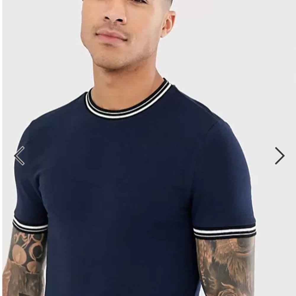 ASOS DESIGN muscle fit t-shirt with tipping in navy